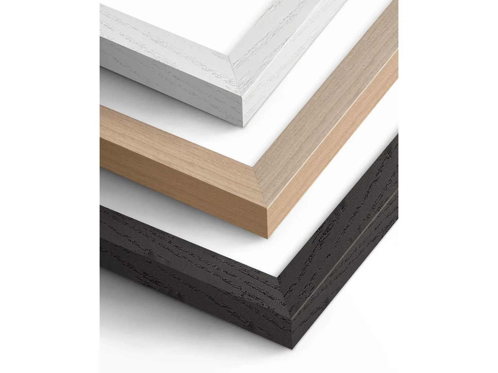 Available frame colours — White, Wood and Black