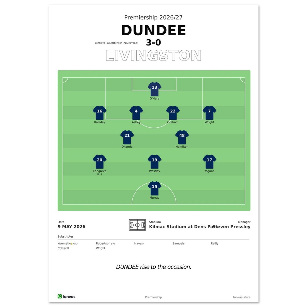 Dundee vs Livingston — Match Day (9 May 2026), A4 (21×29.7cm) print